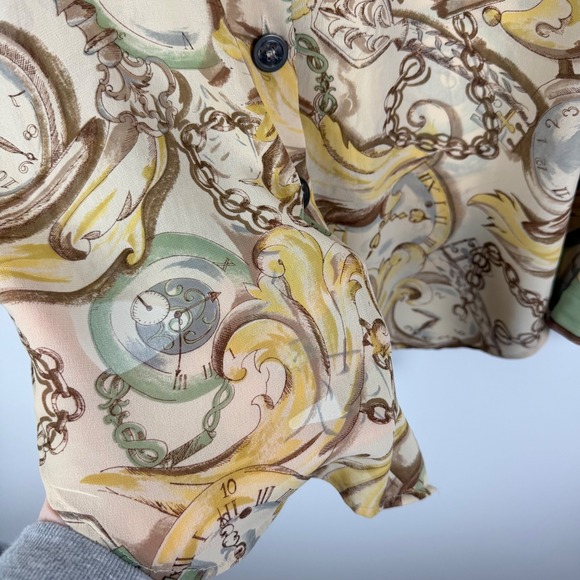 VTG Nicola Baroque Chain Print Blouse Medium Button Down Y2K Retro Lightweight - Picture 3 of 9